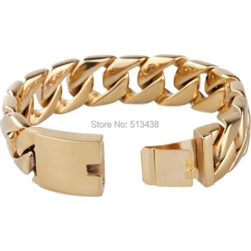 Top Quality 117g Stainless steel Men Cuban Link Chain Bracelet 20mm 8.66'' Gold Jewlery