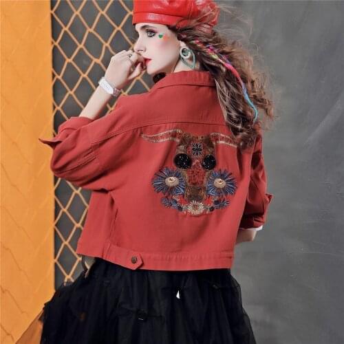 Embroidered Denim Jacket Casual Women Short Coat 2021 Spring Autumn Slim Long-sleeve Jeans Jackets Ladies Outerwear Streetwear