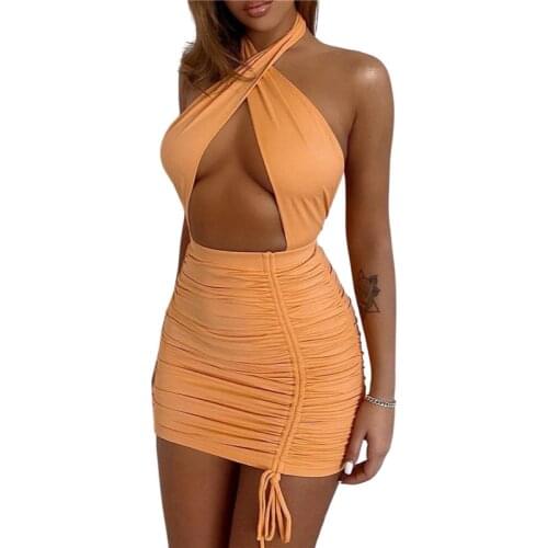 Women Sexy Cross Bandage Dress Summer 2021 Fashion Club Outfit Streetwear Clothes for Women Party Ladies Mini Halter Dresses