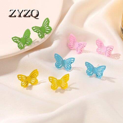 ZYZQ Simple Romantic Candy Colors Double Layer Butterfly Earrings For Women Fashion Zinc alloy Earring Jewelry Hot Sale