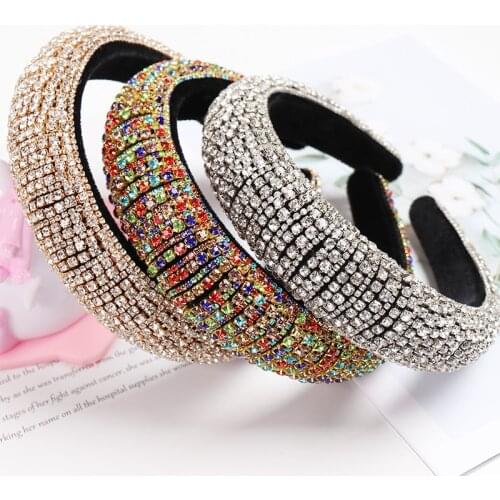 JOJO BOWS 1pc Baroque Headband Full Crystal Hair Band Luxury Shiny Padded Diamond Hair Hoop Fashional Hair Accessories For Women