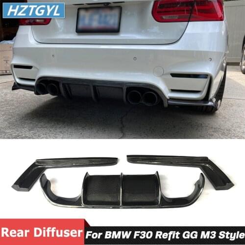 3 PCS Carbon Fiber Material Back Bumper Lip Rear Diffuser For BMW 3 Series F30 F35 Modify GG AN M3 Style 2012-2018