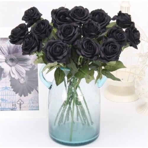 5Pcs 50cm Black Artificial Roses Branch Flowers Wedding Halloween Home Decoration Silk Flower Fake Black Hydrangea Party Decor