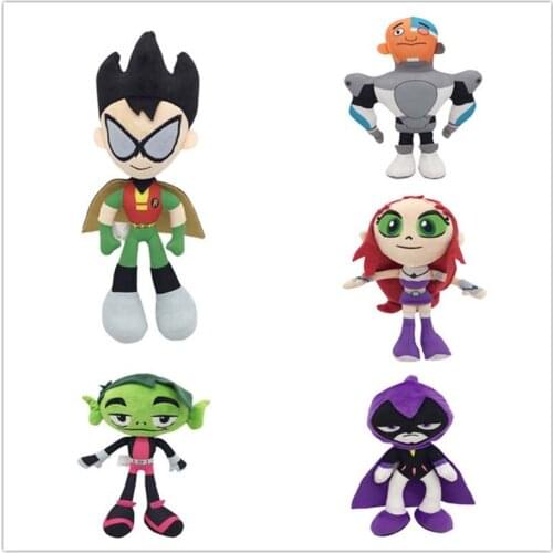 5pcs/lot 25cm Cartoon Robin Cyborg Beast Boy Starfire Raven Silkie Plush Toys Robin Plush Soft Stuffed Toy for Kids Gift