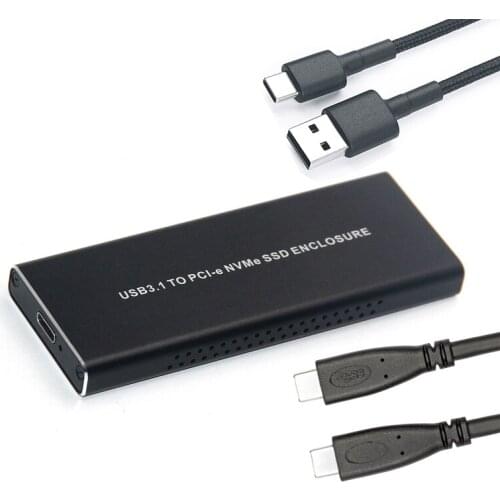 Aluminum 10Gbps USB3.1 TO PCI-E NVME NGFF M.2 SSD M KEY HDD Enclosure with Type C to Type C Cable Heatsink Hole for PC Desktop