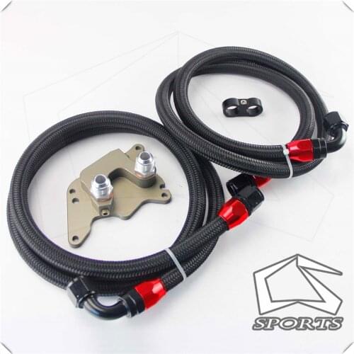 AN10 Filter Sandwich Adapter+Nylon Braided or SS Braided Oil Line Fits For BMW Mini Cooper S Supercharger R56 Black/Silver