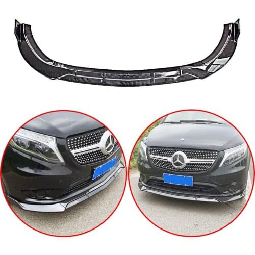 For Mercedes-Benz V Class Vito W447 2013-2020 Front Bumper Lip Glossy Black Or Carbon Fiber Look ABS Spoiler Guard Protection