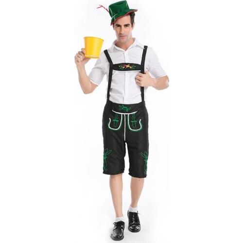 Free shipping German Beer Bavarian Guy Lederhosen Oktoberfest Mens Fancy outfits Costume S-2XL