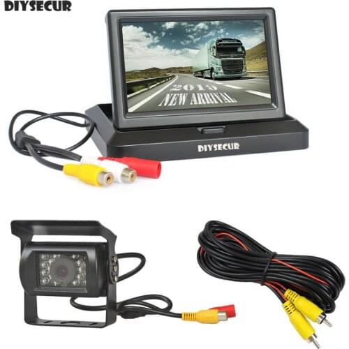 DIYSECUR Wired 5 inch Foldable TFT LCD Monitor Waterproof IR Night Vision CCD Rear View Car Camera for Truck Caravan Bus Van
