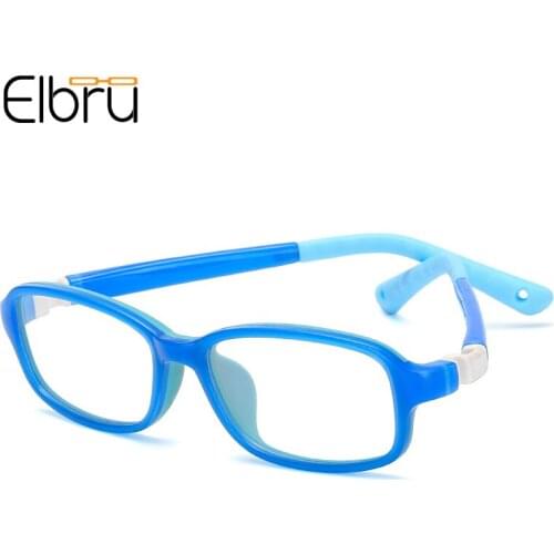 Elbru New Sports Anti Blue Light Glasses Children Ultralight Silicone Square Plain Eyeglasses Boys Girls TR90 Colorful Eyewear