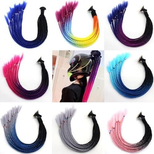 Dirty Ponytail Helmet Pigtails Gradient Helmet Braid Ponytail Helmet Wig Hair Motocross Bicycle Motorbike Braids Hair Tails 55cm