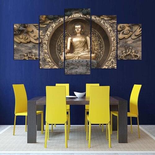 HD Canvas Living Room Home Decoration Modern Printed 5 Panel Buddha Pictures Painting Wall Art Cuadros Modular Poster Frame