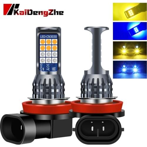 Yellow&Blue Integrated Led Fog lights Car H8 H11 H9 led 3030 24SMD Fog Lamp Daytime Running Light Bulb Turning Parking Bulb 12V