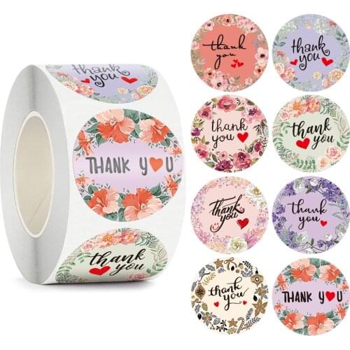 Round Flowers Thank You Stickers for Envelope Seal Labels Gift Packaging decor Birthday Party Scrapbooking Stationery Sticker