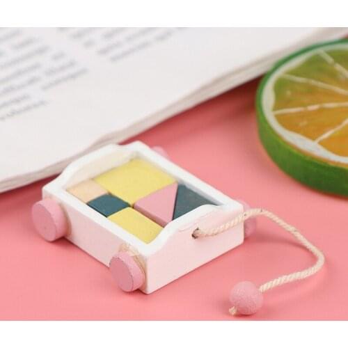 Dollhouse Miniature wooden train set wooden Block car Toys Wooden Carriages and Train Toy Set Model Doll Accessories