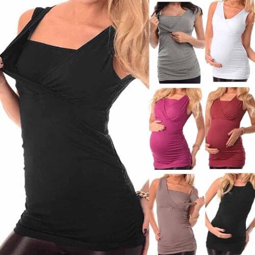 Summer womens V-neck vest high waist long pregnant womens shirt T-shirt feeding maternity clothes breast milk feeding