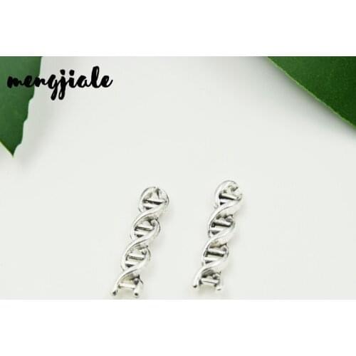 MENGJIALE 25pcs/lot Antique Silver Double Helix Dna Charms Pendant DIY Metal Jewelry Making 7x28mm