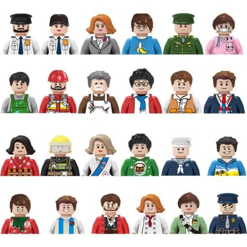Kids Toys Family Dolls Set Building Blocks City Worker Fireman Action Figures Bricks Educational Toys For Children Birthday Gift