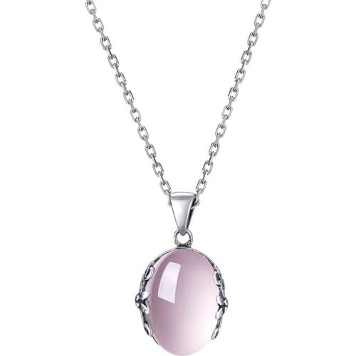 New Fashion Natural Pink Crystal Pendant&Necklace For Women,100% 925 Sterling Silver Necklace Fine Jewelry Birthday Gift