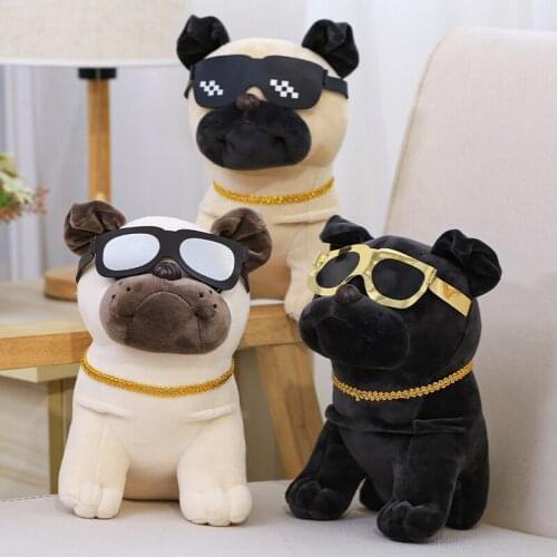 New popular high quality cool Bulldog with Glasses stuffed soft Exquisite Soothing doll christmase birthday Advanced gift