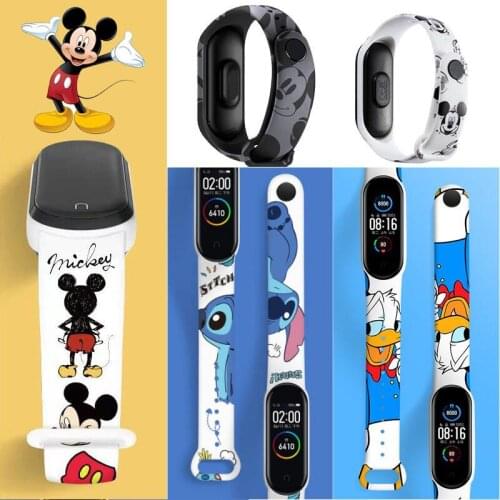 New Disney Mickey Mouse Donald Strap Mi Band 4 3 5 6 Creative Cartoon Anime Style Silicone Sports Bracelet Replacement Strap