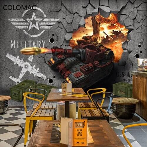 Colomac Custom Hotel Military Army Tank Theme Room Wallpaper Army War 3D Broken Wall Army Mural Decor for Bedroom Drop Shopping
