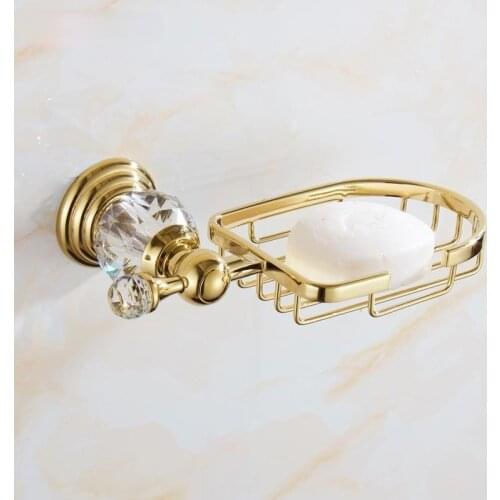European Style Soap Dish Bathroom Accessories Soap Net Bathroom Golden Soap Tray Bathroom Shelf Crystal Base Holder Stand