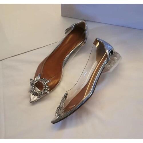 Pointed Transparent Rhinestone Day Buckle Womens Shoes