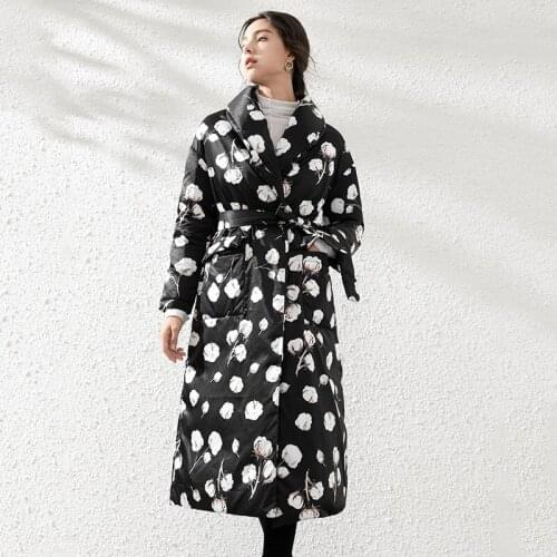 Manufacturers selling winter 2020 new cotton printing down jacket female temperament more v-neck thermal long coat