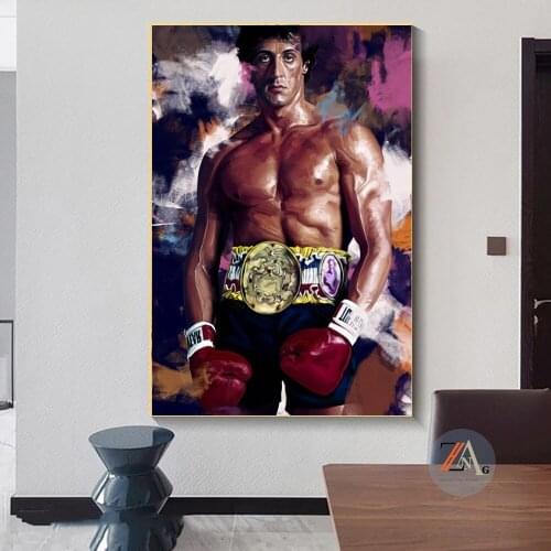 Rocky Balboa Boxing Fitness Watercolor Abstract Canvas Painting Poster Print Wall Art Motivated Painting Home Decor