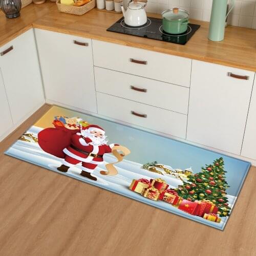 Christmas Kitchen Mat Bedroom Entrance Doormat 3D Santa Snowman Pattern Home Floor Decoration Carpet Bathroom Non-Slip Rug
