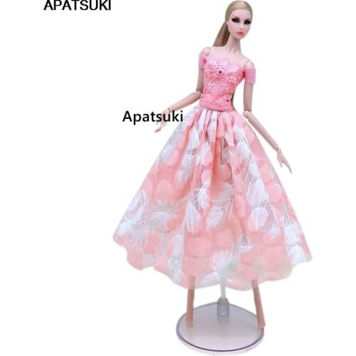 Pink Dress For Barbie Doll Clothes Outfits Set Fashion Party Gown Top Lace Shirt Feather Skirt 1/6 BJD Dolls Accessories Toys