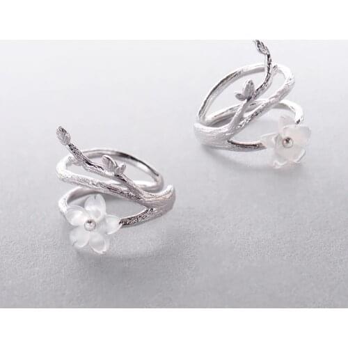 Thaya White Cherry Blossom 925 Silver clip earrings flower round cuff earrings without piercing for women elegant fine jewelry