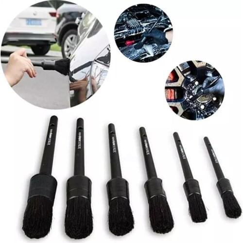6Pcs/set Natural Boar Hair Car Washing Brush Tires Interior Air-conditioner Cleaning Detailing Dashboard Air Outlet Clean Brush