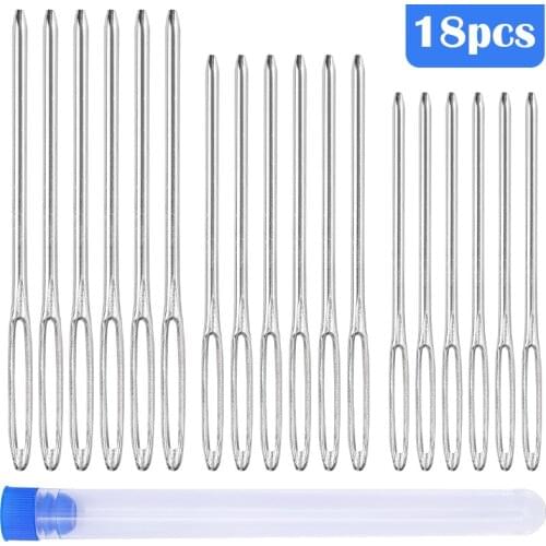 Imzay 18 Leather Craft Sewing Needles Large Eye Blunt Stitching Needle Round-pointed Needle Leather Hand Sewing Tools