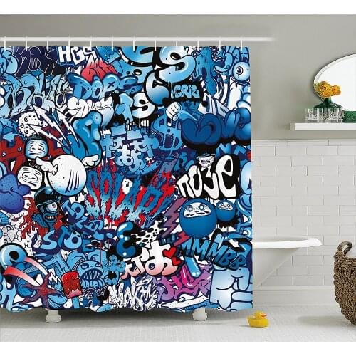 Modern Decor Shower Curtain Teenager Style Image Wall Street Graffiti Graphic Colorful Design Artwork Home Decor Bath Curtains