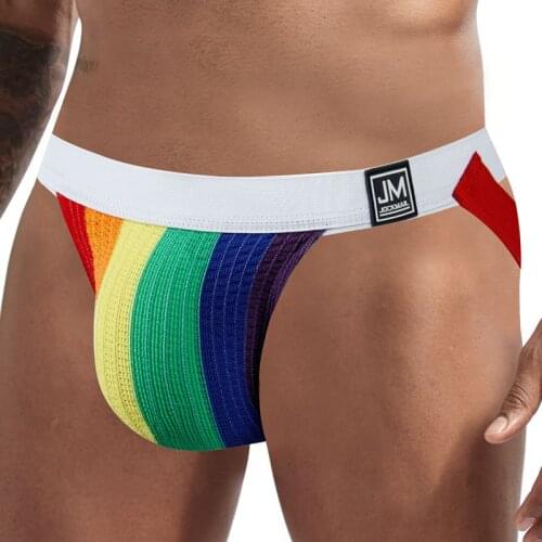 Underwear Men Jockstrap Sexy Lingerie Thongs Tanga Panties Gym Strap Brief,Sissy Gay Underpants Rainbow White Mesh