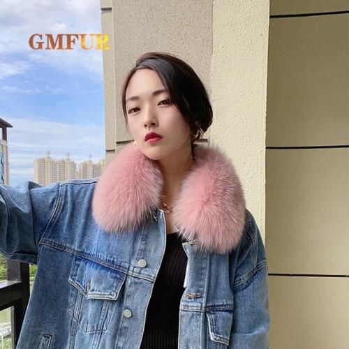 Real Fox Fur Collar Winter 100% Genuine Natural Fox Fur Square Collar Neck Warm Fox Scarf Scarves Women Luxury Shawl Length 50CM