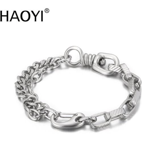 Japan and South Korea Ins Double-Layer Titanium Steel Non-Fading Bracelet Men and Women Personality Hip-Hop Stitching Chain Lett
