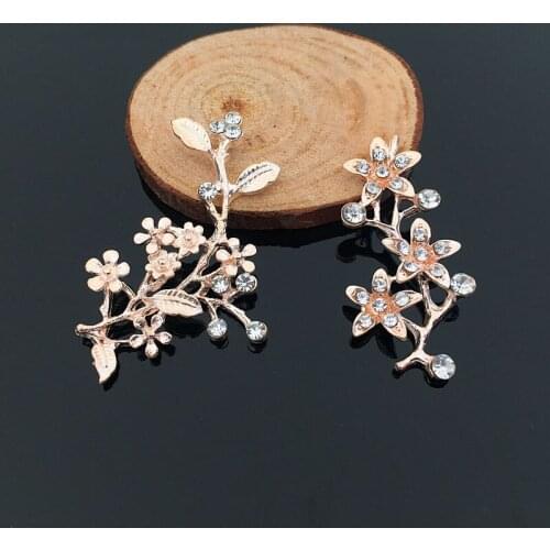 50pcs Flower Leaf Branch Crystal Flatback Rhinestone Applique Hairpin Accessory Alloy Metal Bag Belt Brooch Decor Embellishment