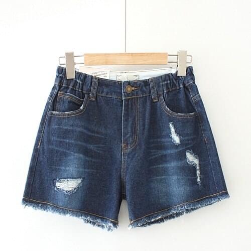 Plus Size Women High Waist Slim Shorts Casual Elastic Waist Summer Rippled Hot Denim Shorts