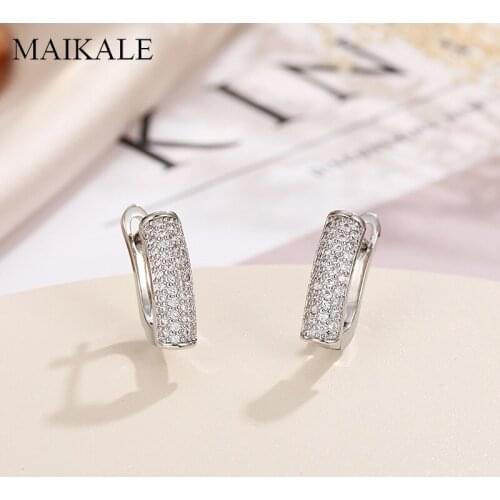 MAIKALE Simple Stud Earrings Three Rows Cubic Zirconia Gold/Silver Color Korean Earrings for Women Jewelry High Quality Gifts