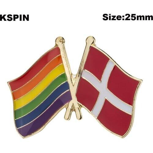 Rainbow&Denmark friendship Flag Badge Flag Brooch National Flag Lapel Pin International Travel Pins Collections XY0578
