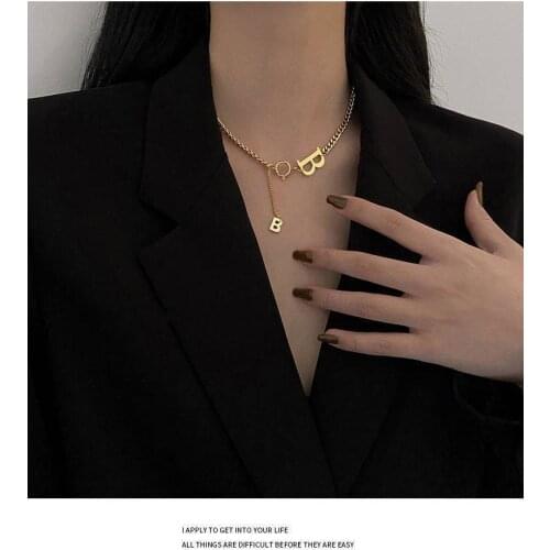 1pcs /2pcs Newest Design Letter B Necklace Dangle Stainless Steel Necklace for women girl fashion jewellery chain