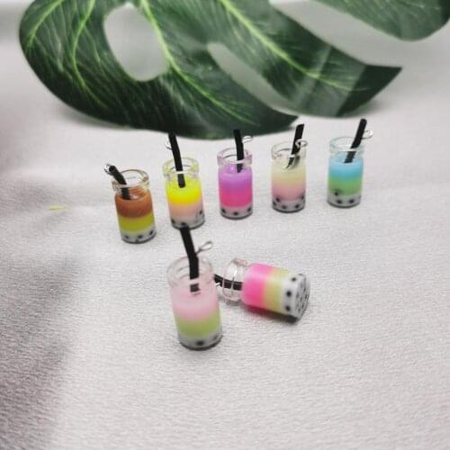 10 pcs Resin Pearl Milk Tea Charms Rainboew Beverages Bottle Pendants DIY Handmade Earrings Bracelet For Jewelry Accessory Make