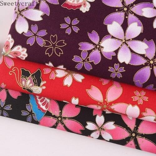 150x100cm Japanese Flower Butterfly Prints Plain Bronzing Cotton Fabric By Yard tissus DIY Handmade Sewing patchwork Accessories