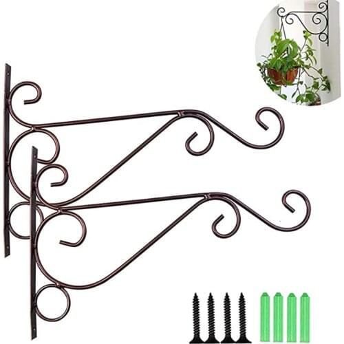 2 Pcs Wall Hanging Basket Bracket Balcony Plants Flower Pot Bird Feeder Wrought Iron Hooks Holder Wall-Mounted Garden Decoration