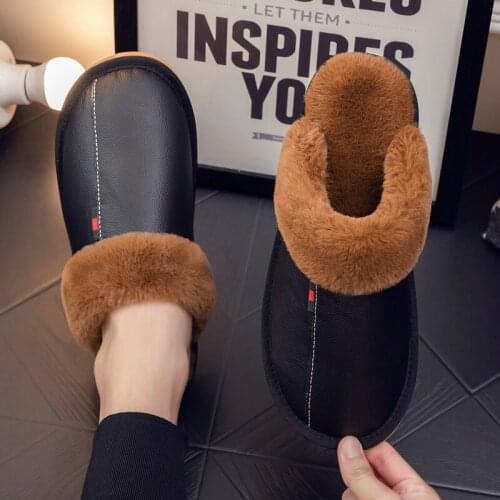 2021 Women Winter slippers Big Size 45 Warm Slippers Genuine Leather Furry Plush Indoor Shoes Fur Slippers Woman Scuff Slippers