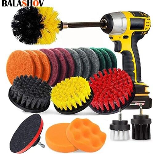 22Pcs/set Electric Drill Brush Scrub Pads & Sponge Power Scrubber Brush with Long Attachment Cleaning for Home Kitchen Bathroom