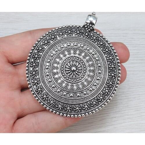 3 x Bohemia Boho Tribal Big Large Round Medallion Flower Pendants for Necklace Jewelry Making Findings 76x64mm